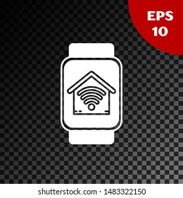 White Smart watch with smart home with wi-fi icon isolated on transparent dark background. Remote control.  Vector Illustration