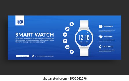 White smart watch mockup isolated with copy space social media banner template