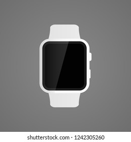 White smart watch vector illustration with blank black touch screen in flat design. 