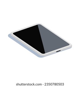 White smartphone with black screen, menu button and camera, vector eps10. Smart phone mobile phone top view isolated on white. Phone icon, lying touchscreen mobile digital gadget telephone with shadow