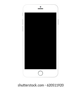 White smartphone with black screen on white background vector eps10. Front side view smartphone. Realistic smartphone white color.