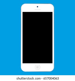 Teléfono inteligente blanco con pantalla negra en el vector de fondo azul eps10.  Icono de la vista frontal del teléfono inteligente o móvil. Teléfono inteligente realista blanco con pantalla negra vacía