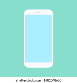 white smartphone with blank blue screen isolated on green background. vector illustration