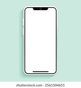 White smartphone with blank screen on isolated sky blue background