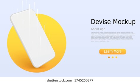 White smartphone with a blank screen in rotated position in perspective. Mobile device concept, UI UX design.