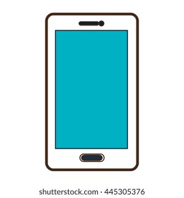 white smartphone with blue screen front view over isolated background, vector illustration 