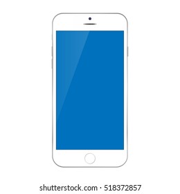 White smartphone with blue screen. Smartphone vector eps10. Mobile phone front view smartphone with empty blue screen sign.