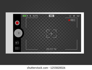 White smartphone camera viewfinder template. 4K phone resolution video rec frame on white background. Record video snapshot photography