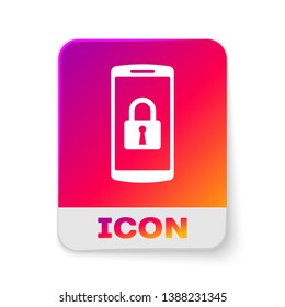 White Smartphone with closed padlock icon isolated on white background. Phone with lock. Mobile security, safety, protection concept. Rectangle color button. Vector Illustration