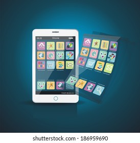  White Smartphone with Cloud of Application Icons