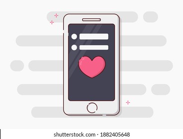 White smartphone. Declaration of love in the messenger. Heart sign of love. Heart sticker.