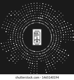 White Smartphone with electronic boarding pass airline ticket icon isolated on grey background. Passenger plane mobile ticket for web and app. Abstract circle random dots. Vector Illustration