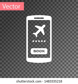 White Smartphone with electronic boarding pass airline ticket icon isolated on transparent background. Passenger plane mobile ticket for web and app.  Vector Illustration