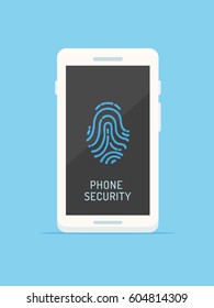 White smartphone with fingerprint lock screen vector illustration in flat style