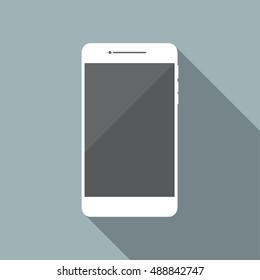 White Smartphone In A Flat Design With Long Shadow