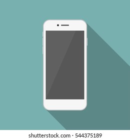 White smartphone in a flat design with long shadow