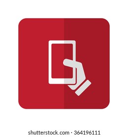 White Smartphone  flat icon on red rounded square on white