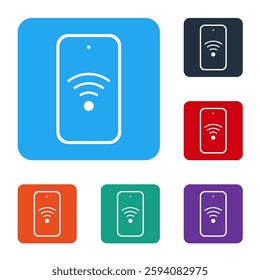 White Smartphone with free wi-fi wireless connection icon isolated on white background. Wireless technology, wi-fi connection, wireless network. Set icons in color square buttons. Vector