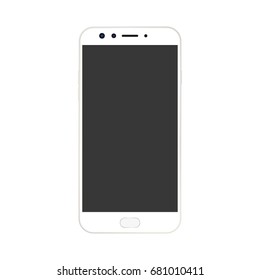 White Smartphone with grey screen. 
White smartphone with camera and menu button and grey empty screen with a glare vector eps10. Smartphone fron view 