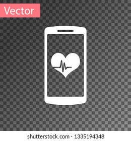 White Smartphone with heart rate monitor function icon isolated on transparent background. Vector Illustration