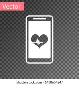 White Smartphone with heart rate monitor function icon isolated on transparent background. Vector Illustration