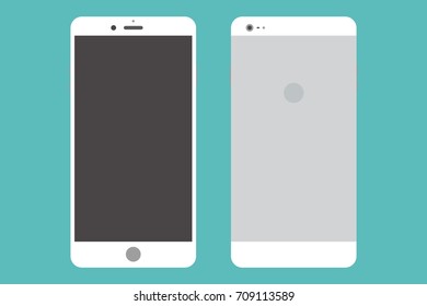 White smartphone icon on blue background. Flat design. Vector illustration.