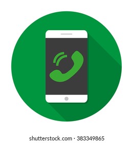 White  Smartphone with long shadow with icon active call