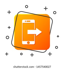 White Smartphone, mobile phone icon isolated on white background. Orange square button. Vector Illustration