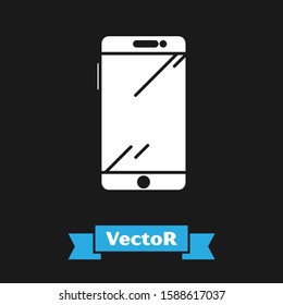 White Smartphone, mobile phone icon isolated on black background.  Vector Illustration