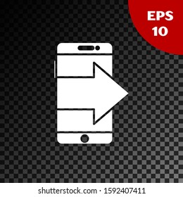 White Smartphone, mobile phone icon isolated on transparent dark background.  Vector Illustration