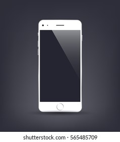 White smartphone, mobile phone isolated on black background, realistic vector illustration.