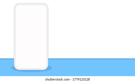 El Smartphone blanco se burla de la pantalla en blanco en la plantilla de piso azul.Usar para publicidad o presentación de aplicaciones móviles y sitio web ,Copiar espacio ,Listo para insertar contenido.