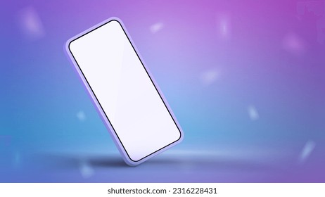 Parodia del smartphone blanco sobre fondo de degradado azul y rosa. Modelo de dispositivo para la plantilla de presentación.