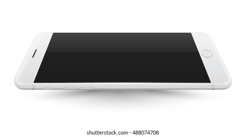 White smartphone mockup perspective on white background. Vector realistic illustration.