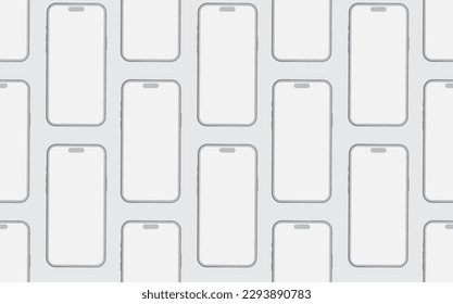 White smartphone mockup. Seamless pattern with a set of huge number phones on white background. Phone blank screen with space for text. UI design. Vector.