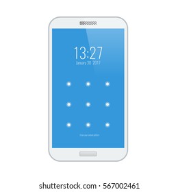 White smartphone. Modern user interface with a screen lock. Vector illustration.