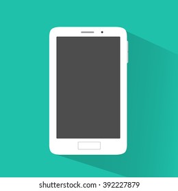  White smartphone on green background in flat