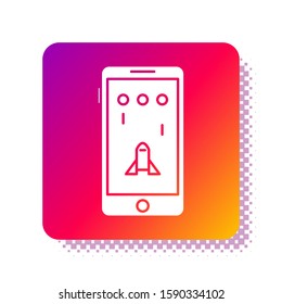White Smartphone and playing in game icon isolated on white background. Mobile gaming concept. Square color button. Vector Illustration