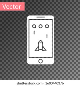 White Smartphone and playing in game icon isolated on transparent background. Mobile gaming concept.  Vector Illustration