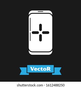 White Smartphone and playing in game icon isolated on black background. Mobile gaming concept.  Vector Illustration