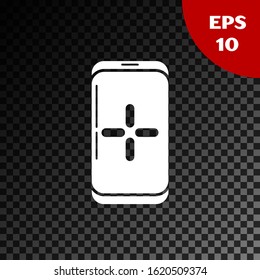 White Smartphone and playing in game icon isolated on transparent dark background. Mobile gaming concept.  Vector Illustration