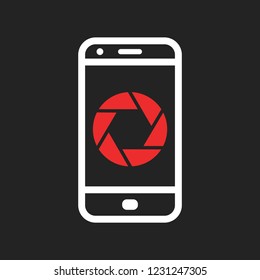White smartphone with red Shutter Camera icon.