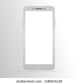 White smartphone with white screen.  EPS10. Vector illustration of  white smartphone  with three touch button. Isolated on gray gradient background.