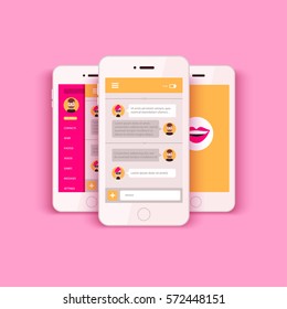 White smartphone with social network interface.Dialogue between two people by messenger or sms