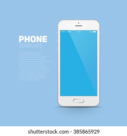 White smartphone template on blue background.