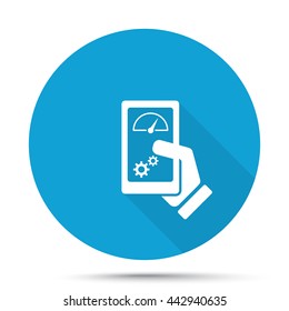 White Smartphone Test icon on blue button isolated on white