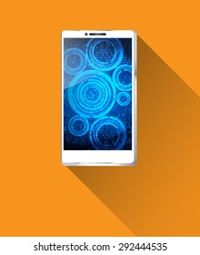 white smartphone, touching blank graphic screen. Using mobile smart phone, flat design concept. Eps 10 vector illustration