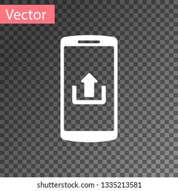 White Smartphone with upload icon isolated on transparent background. Vector Illustration