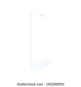 White smartphone vector mockup. Trendy clay mobile phone template in perspective for design app.