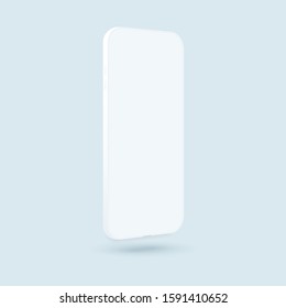 White smartphone vector mockup. Trendy clay mobile phone template with blank screen for design app. Side view mock up. Clean device model.